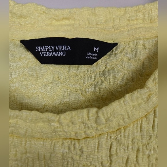Simply Vera Vera Wang Womens Yellow Textured Short Sleeve Crew Neck Top Size M - Picture 3 of 6